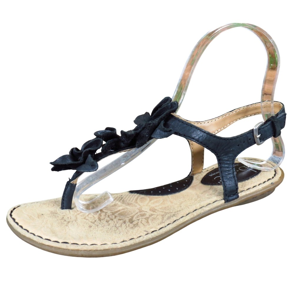 B.O.C Born Concept Women Sandal Size‎ 6 Casual Summer Floral Thong Black Leather